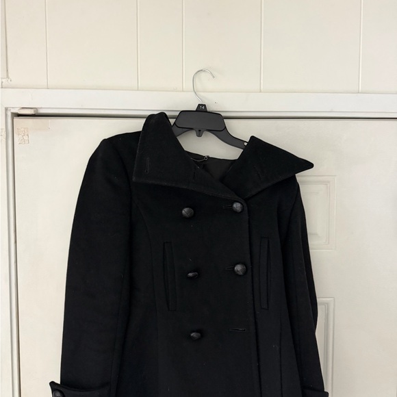 Babaton Black wool long cashmere big button long sophisticated Trench Coat - Picture 2 of 5